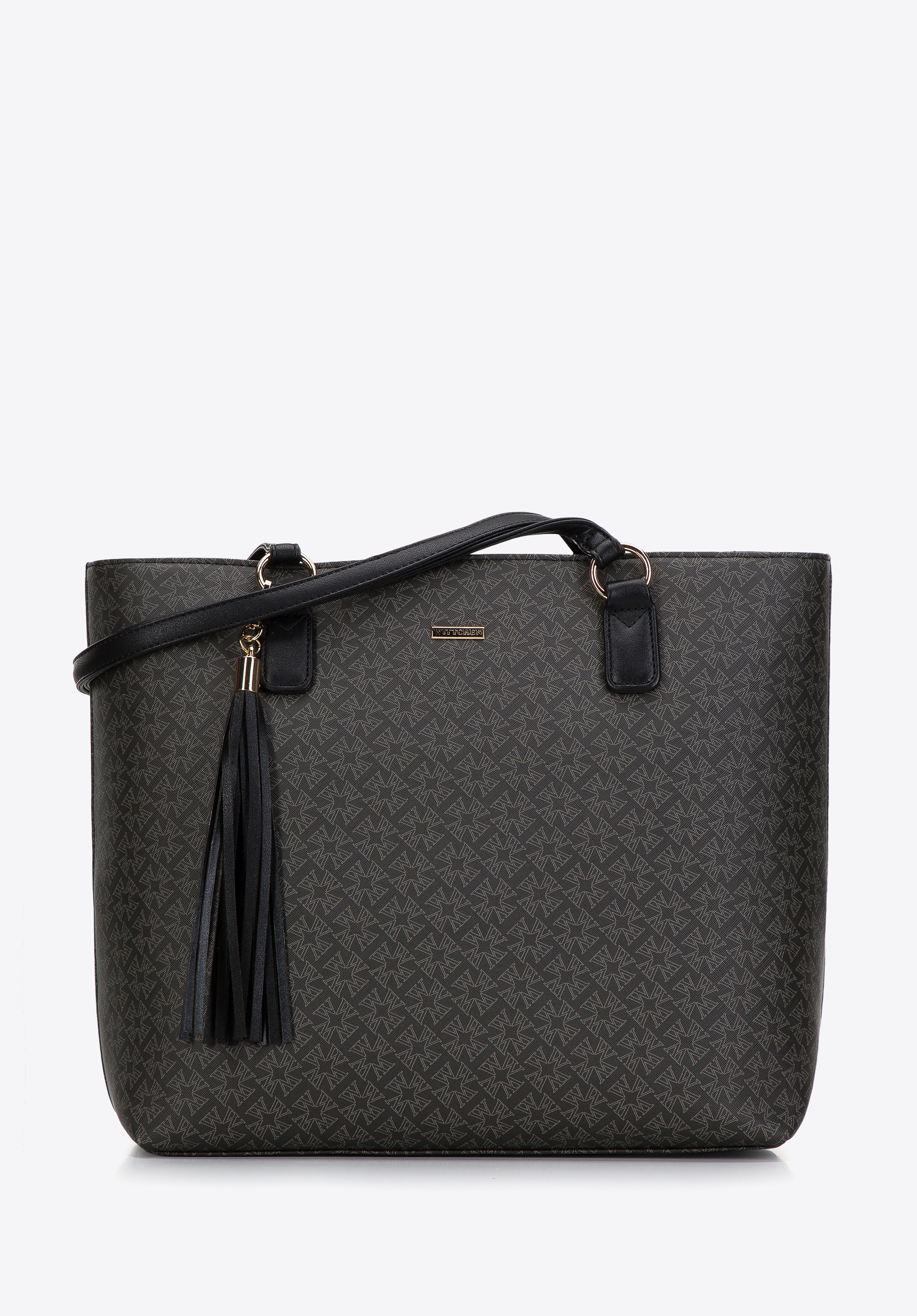 Shopper-Tasche aus Öko-Leder mit Monogramm, schwarz, 97-4Y-235-1, Bild 1