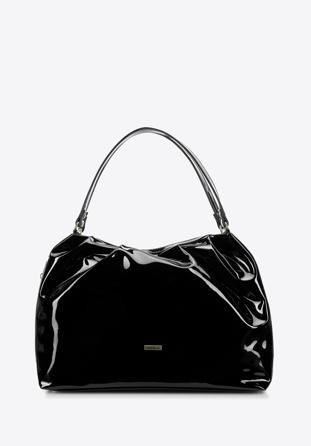 Shopper-Tasche aus gefaltetem, lackiertem Öko-Leder, schwarz, 97-4Y-524-1, Bild 1