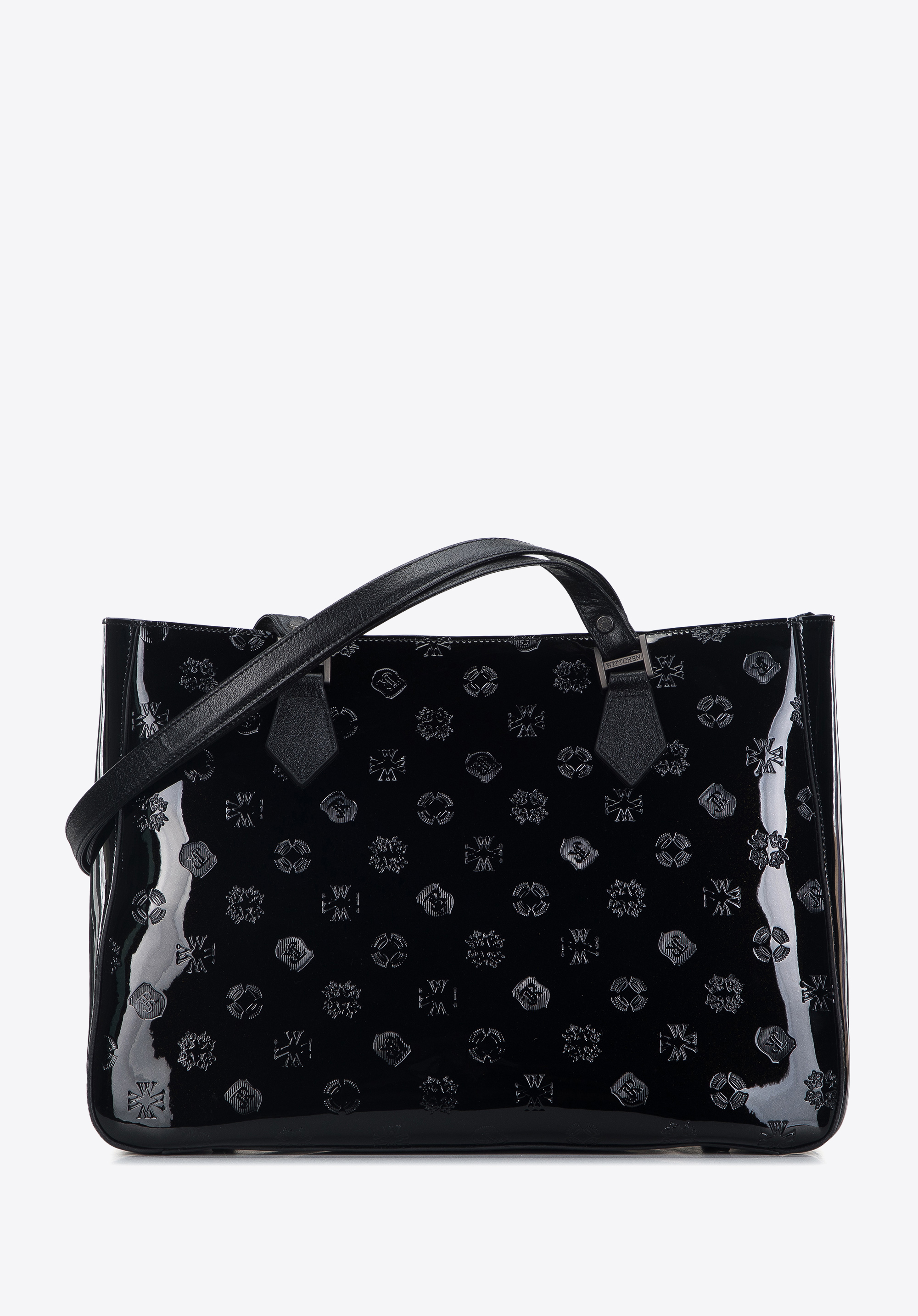 Shopper-Tasche aus Lackleder mit Monogramm, schwarz, 34-4-098-11, Bild 1