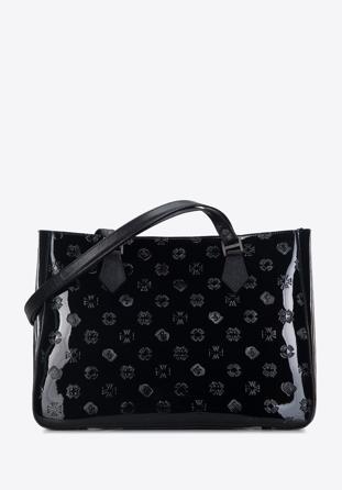 Shopper-Tasche aus Lackleder mit Monogramm, schwarz, 34-4-098-11, Bild 1