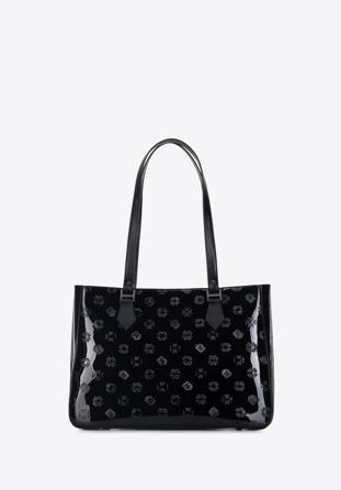 Shopper-Tasche aus Lackleder mit Monogramm, schwarz, 34-4-098-11, Bild 1