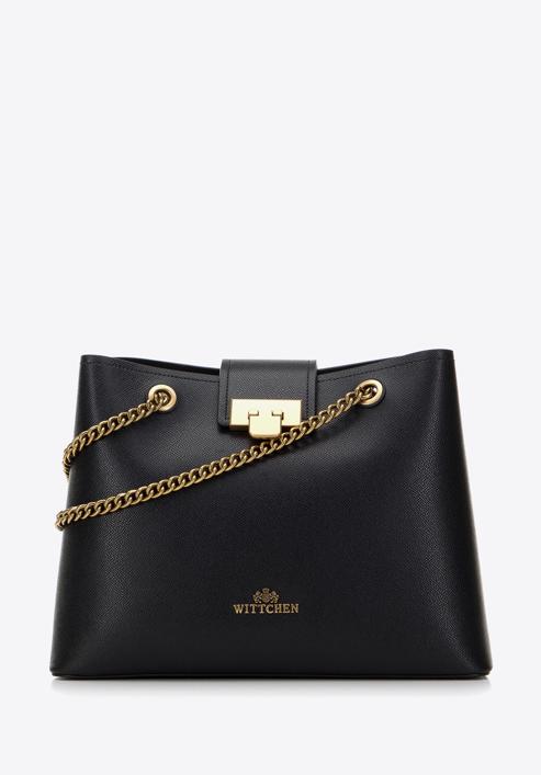 Shopper-Tasche aus Leder an einer Kette, schwarz, 98-4E-214-9, Bild 1