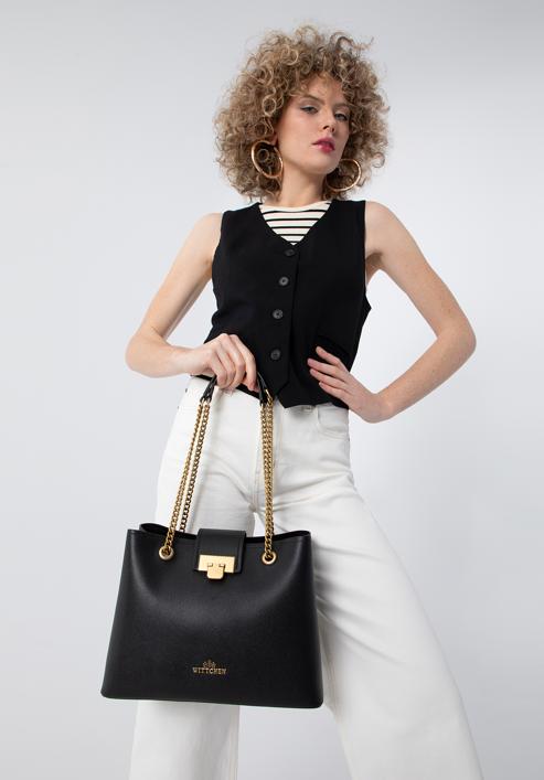 Shopper-Tasche aus Leder an einer Kette, schwarz, 98-4E-214-5, Bild 17