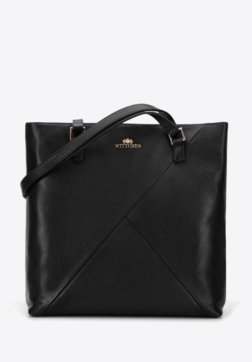 Shopper-Tasche aus Leder mit geometrischen Ziernähten, schwarz, 96-4E-628-0, Bild 1