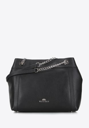 Shopper-Tasche aus Leder mit Kette, schwarz, 94-4E-631-11, Bild 1
