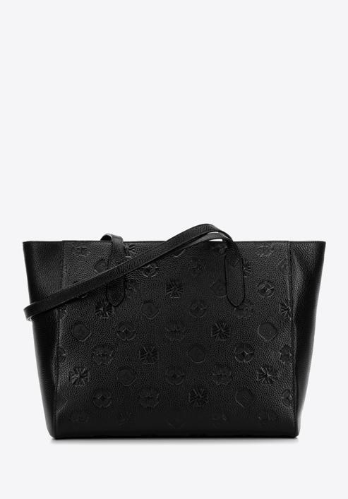 Shopper-Tasche aus Leder mit Monogramm, schwarz, 98-4E-605-9, Bild 1