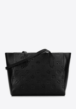 Shopper-Tasche aus Leder mit Monogramm, schwarz, 98-4E-605-1, Bild 1