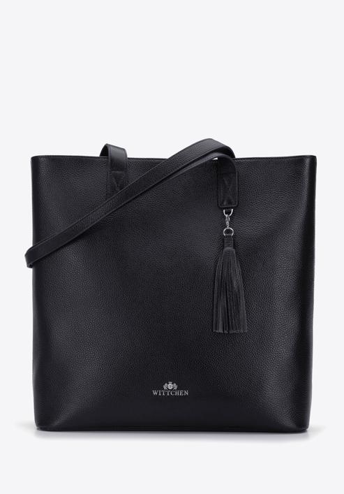 Shopper-Tasche aus Leder mit Quaste, schwarz, 95-4E-645-1, Bild 1