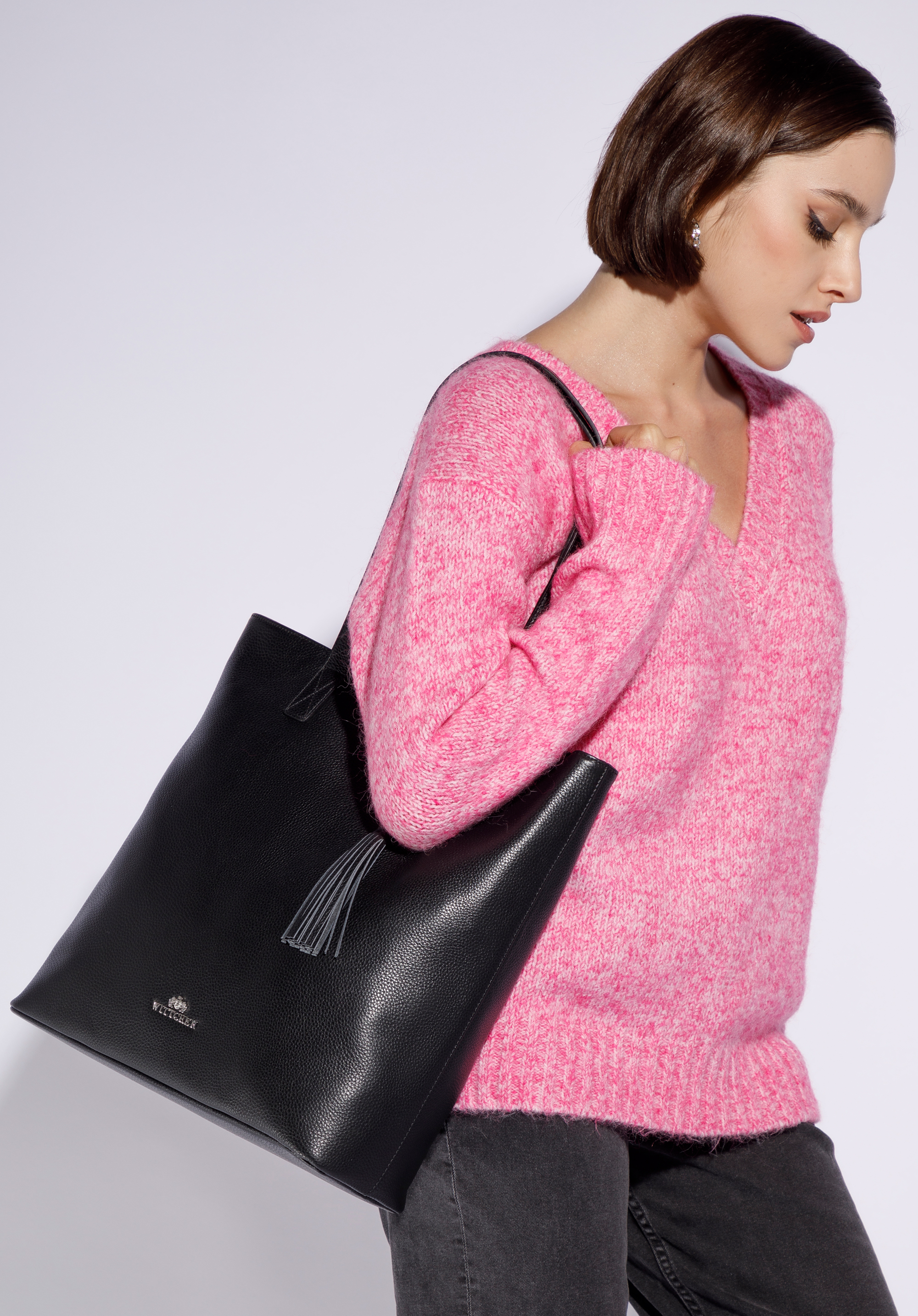 Shopper-Tasche aus Leder mit Quaste