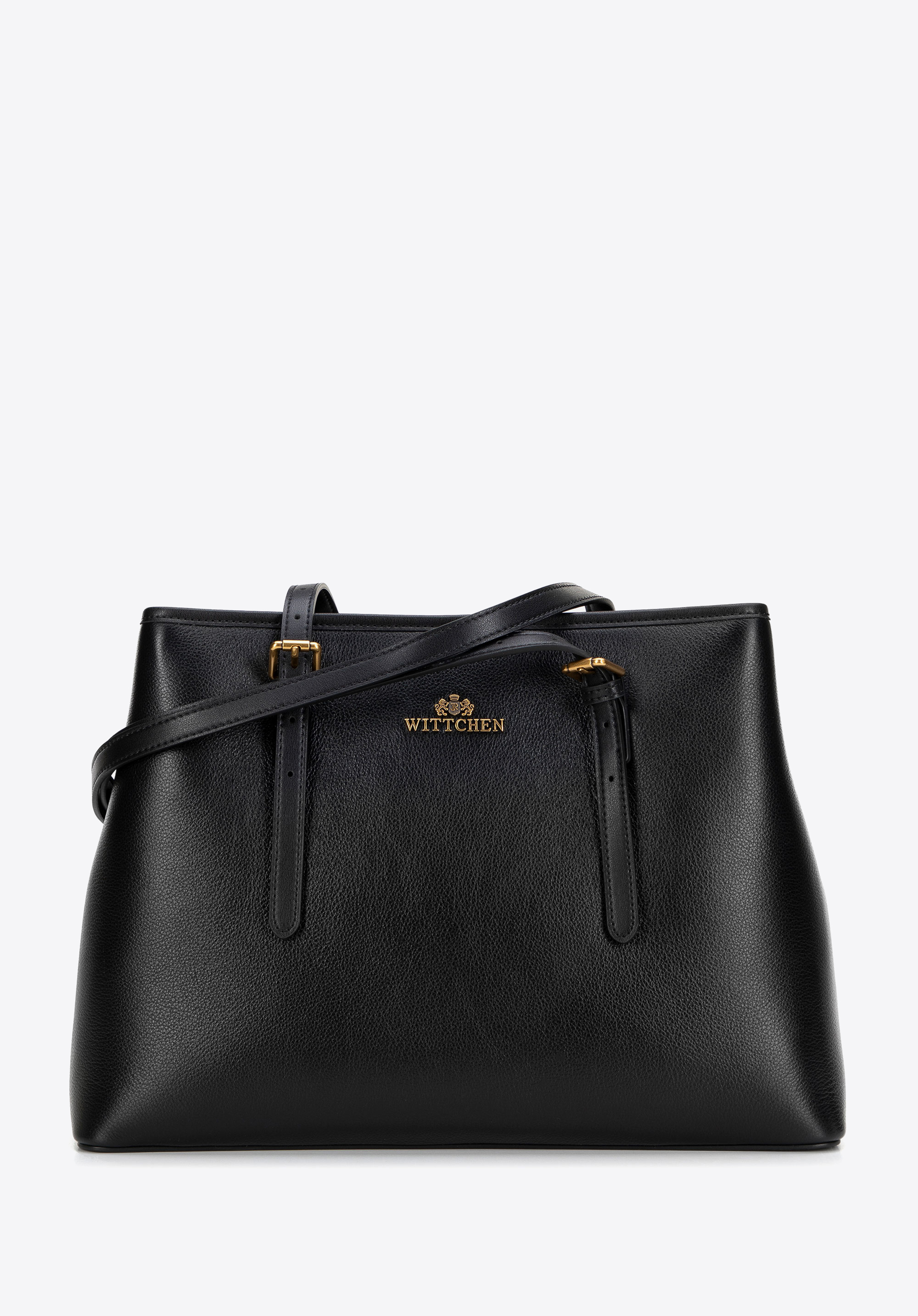 Shopper-Tasche aus Leder mit verstellbaren Griffen, schwarz, 101-4E-617-1, Bild 1