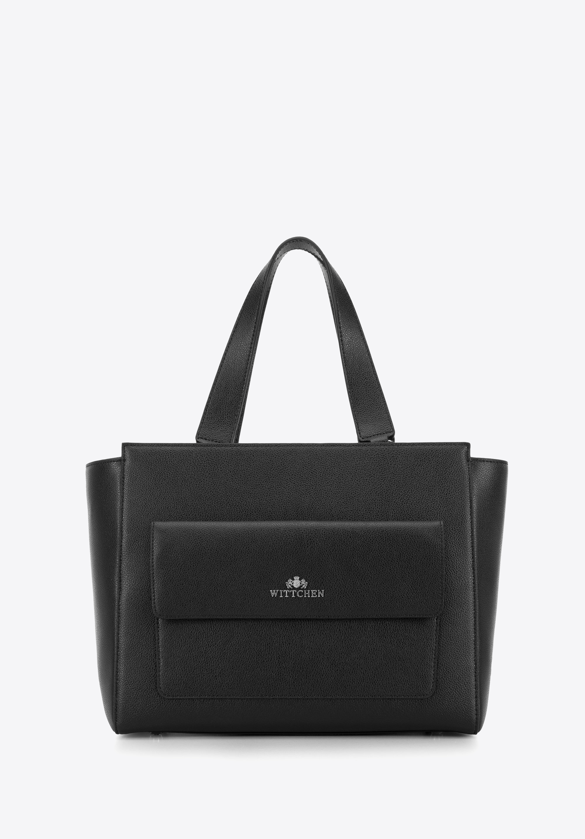 Shopper-Tasche aus Leder mit Vordertasche