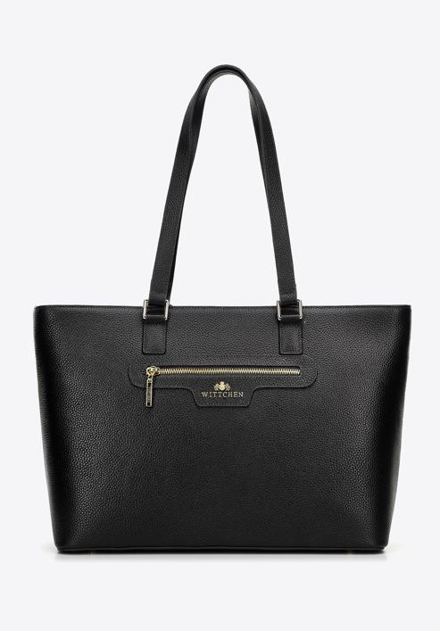 Shopper-Tasche aus Leder mit Vordertasche, schwarz, 29-4E-017-4, Bild 2
