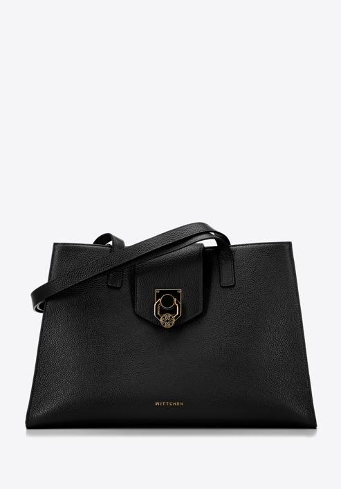 Shopper-Tasche aus Leder mit Zierschnalle, schwarz, 98-4E-612-1, Bild 1