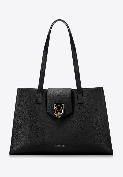 Shopper-Tasche aus Leder mit Zierschnalle, schwarz, 98-4E-612-1, Bild 2
