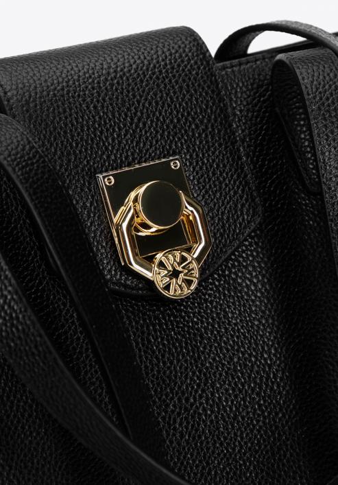 Shopper-Tasche aus Leder mit Zierschnalle, schwarz, 98-4E-612-1, Bild 5