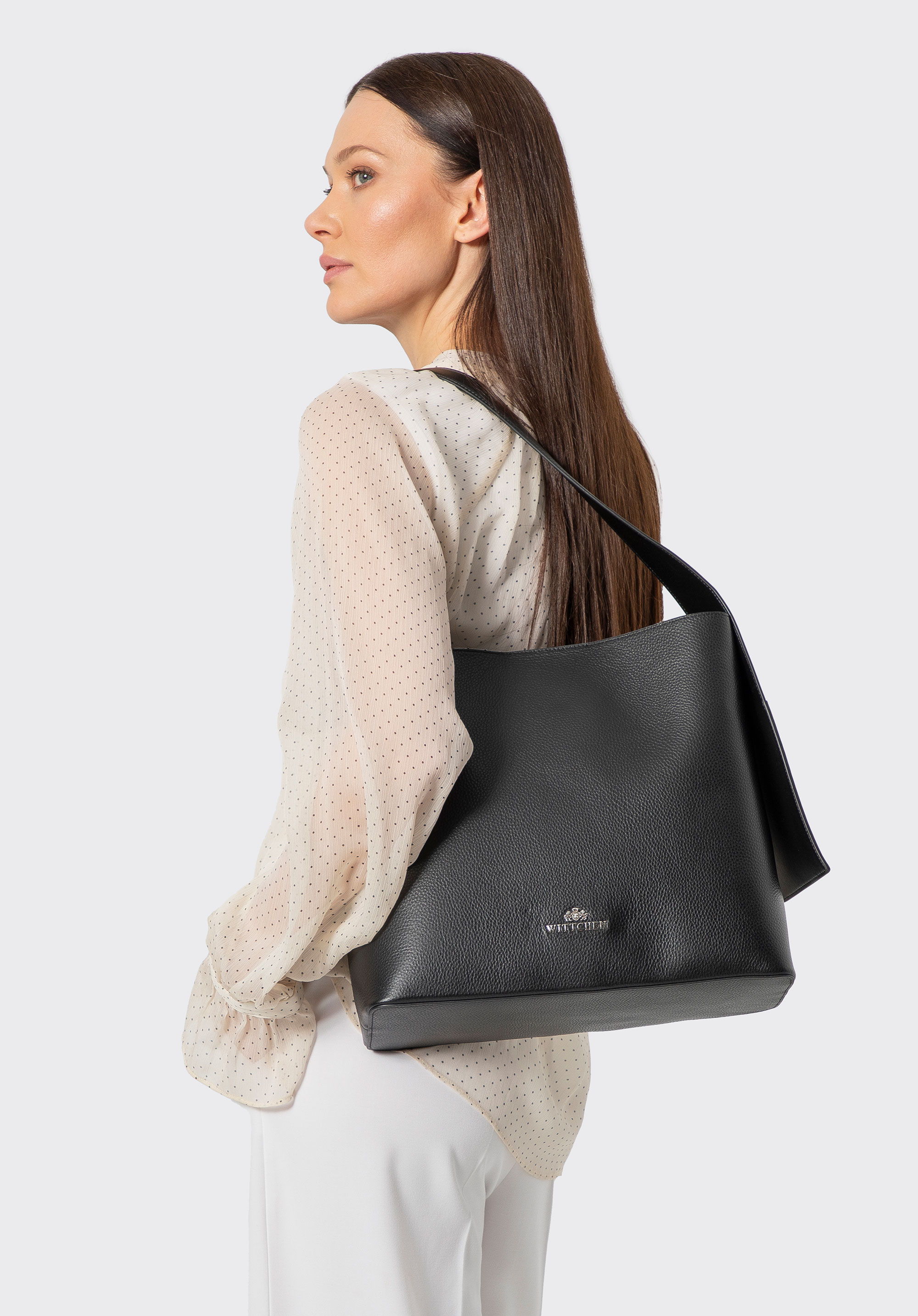 Shopper-Tasche aus Leder mit zusätzlichen Fächern, schwarz, 100-4E-203-1, Bild 1