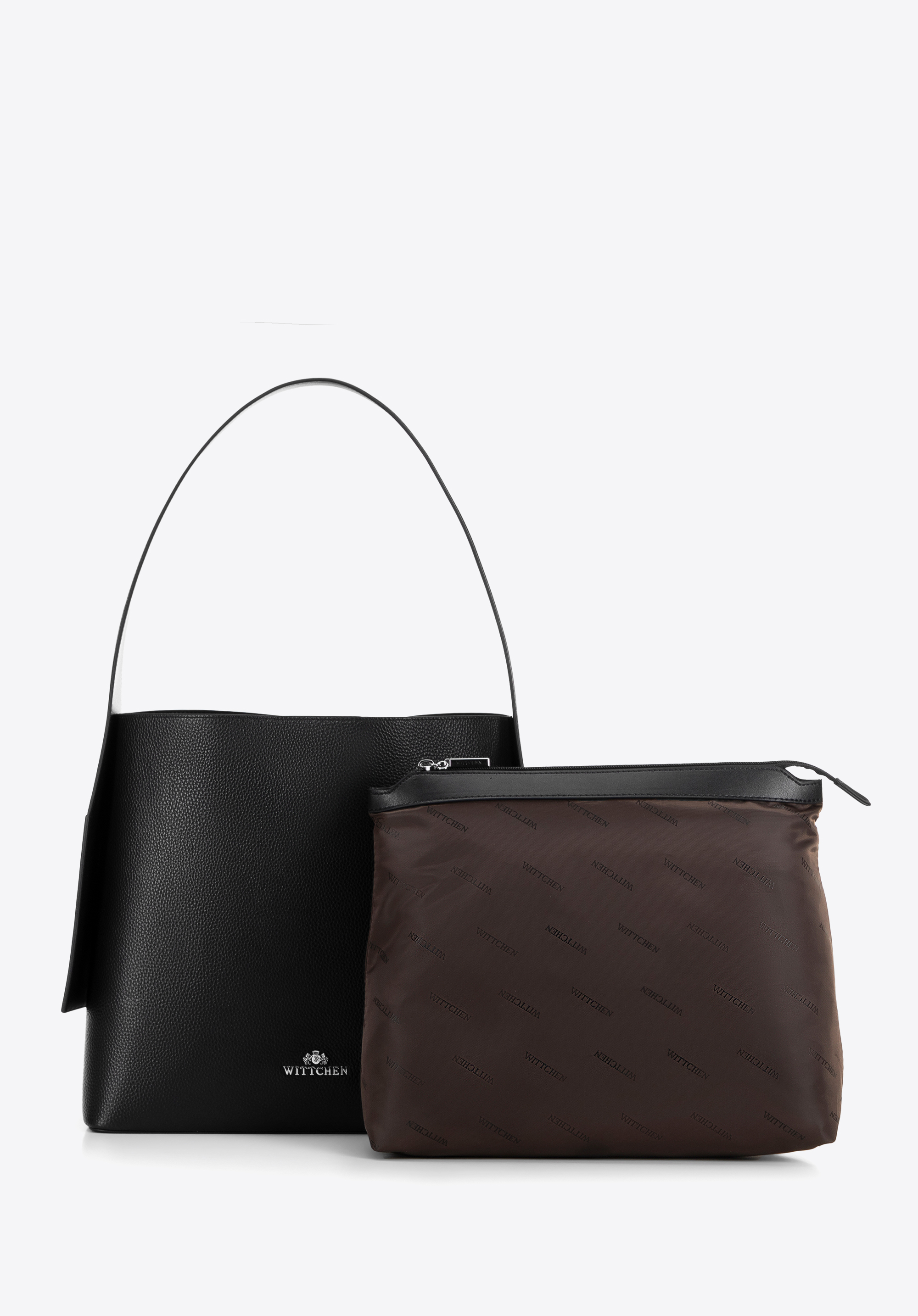 Shopper-Tasche aus Leder mit zusätzlichen Fächern, schwarz, 100-4E-203-1, Bild 1