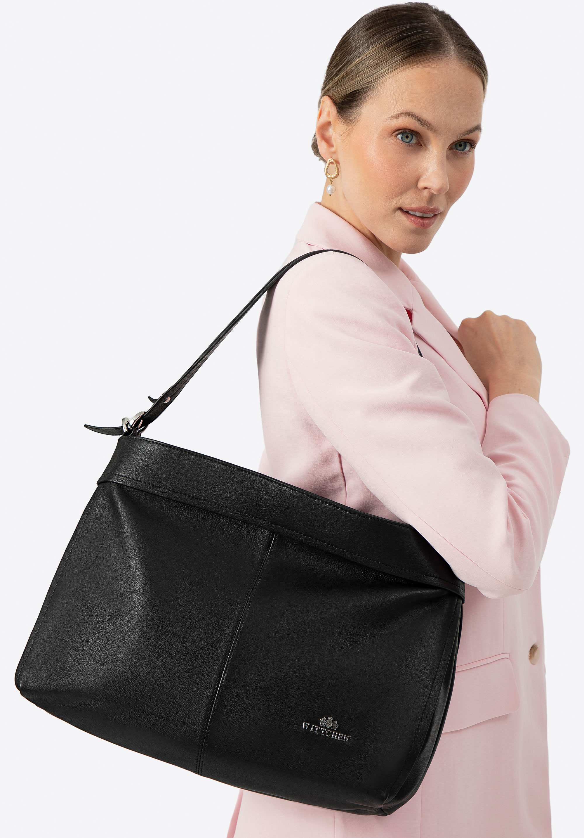 Shopper Tasche aus Naturleder für Damen, schwarz, 100-4E-812-1, Bild 1