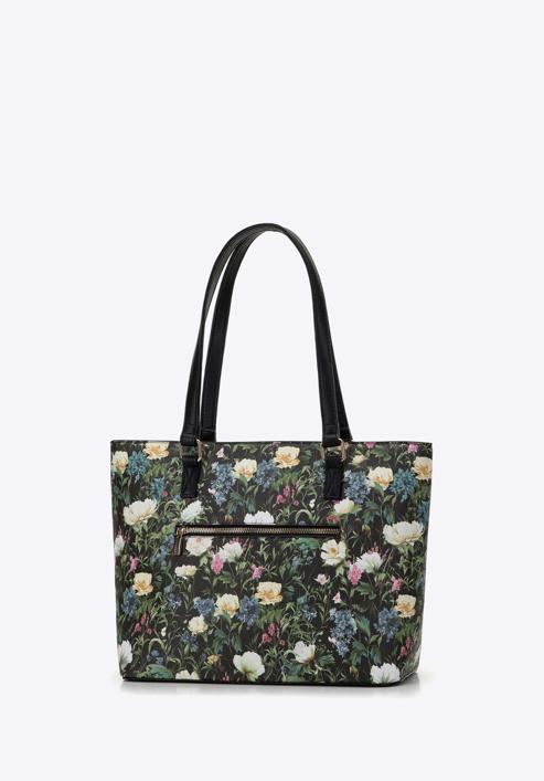 Shopper-Tasche aus Öko-Leder mit Blumenmuster, schwarz, 98-4Y-200-P, Bild 3