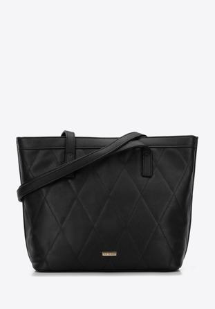 Shopper-Tasche aus Öko-Leder mit gesteppter Vorderseite, schwarz, 97-4Y-243-1, Bild 1