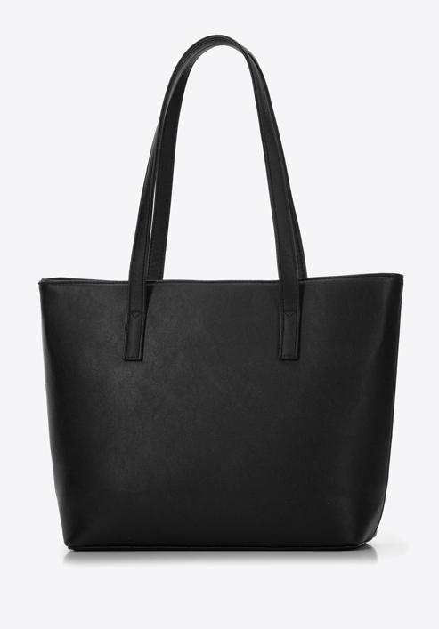 Shopper-Tasche aus Öko-Leder mit gesteppter Vorderseite, schwarz, 97-4Y-243-1, Bild 3