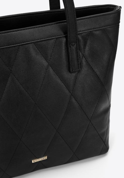 Shopper-Tasche aus Öko-Leder mit gesteppter Vorderseite, schwarz, 97-4Y-243-1, Bild 5