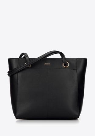 Shopper-Tasche aus Öko-Leder mit großer Vordertasche, schwarz, 97-4Y-534-1, Bild 1