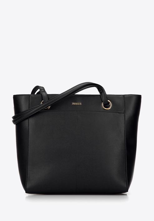 Shopper-Tasche aus Öko-Leder mit großer Vordertasche, schwarz, 97-4Y-534-7, Bild 1