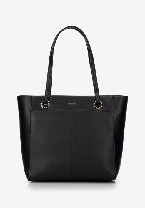 Shopper-Tasche aus Öko-Leder mit großer Vordertasche, schwarz, 97-4Y-534-7, Bild 2