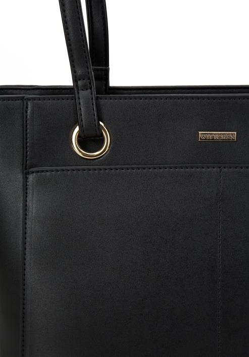 Shopper-Tasche aus Öko-Leder mit großer Vordertasche, schwarz, 97-4Y-534-7, Bild 5