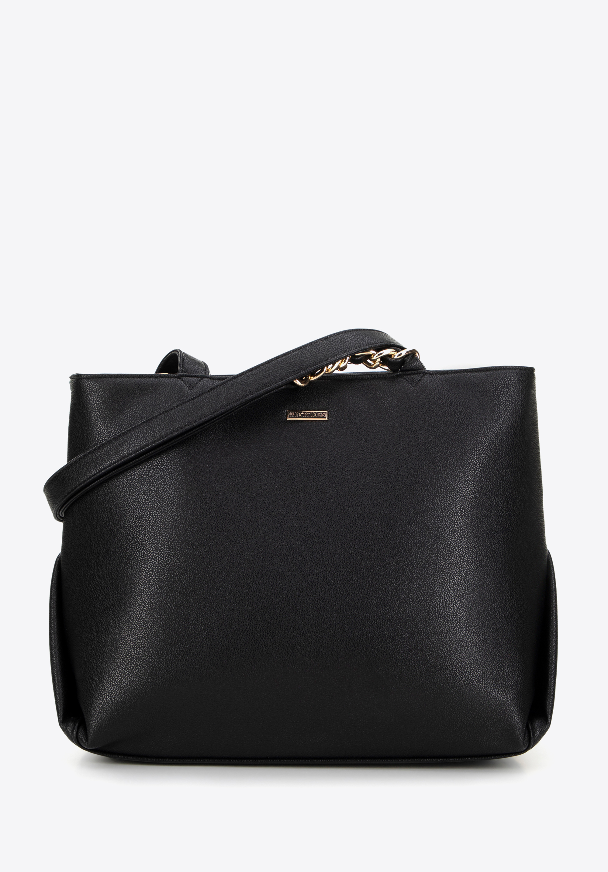 Shopper-Tasche aus Öko-Leder mit Kette, schwarz, 99-4Y-632-1, Bild 1