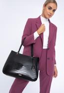 Shopper-Tasche aus Öko-Leder mit Kroko-Einsatz, schwarz, 97-4Y-521-9, Bild 15