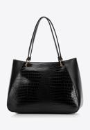 Shopper-Tasche aus Öko-Leder mit Kroko-Einsatz, schwarz, 97-4Y-521-9, Bild 3