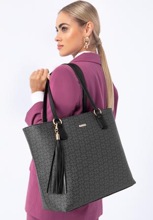 Shopper-Tasche aus Öko-Leder mit Monogramm, schwarz, 97-4Y-235-1, Bild 1