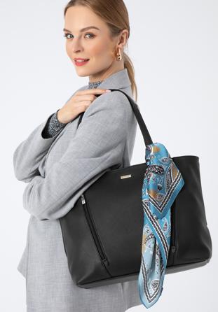 Shopper-Tasche aus Öko-Leder mit vertikalen Reißverschlüssen, schwarz, 97-4Y-530-1, Bild 1