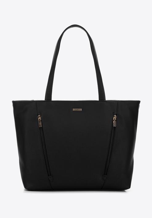 Shopper-Tasche aus Öko-Leder mit vertikalen Reißverschlüssen, schwarz, 97-4Y-530-9, Bild 2