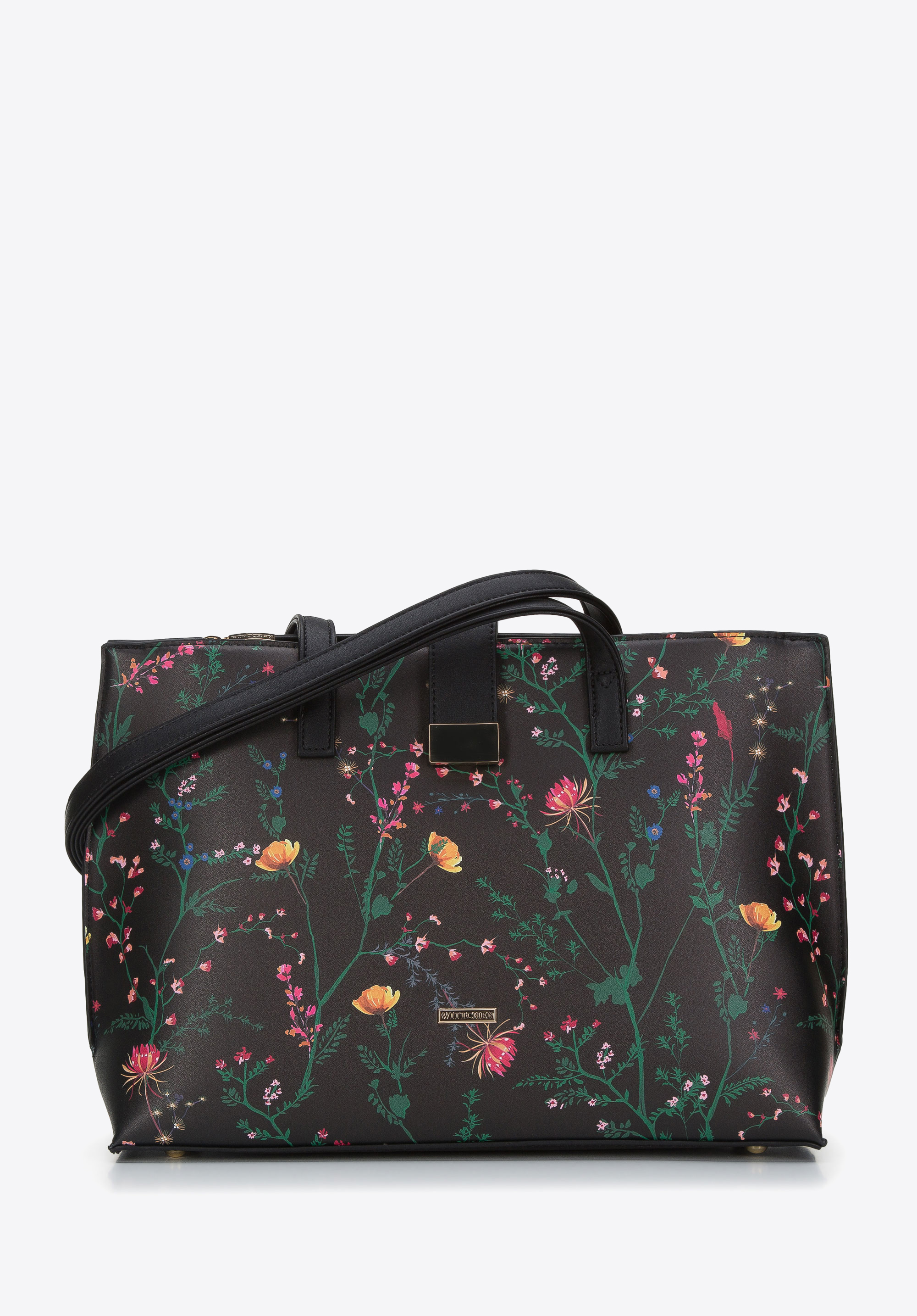 Shopper-Tasche aus Ökoleder mit Blumenmuster