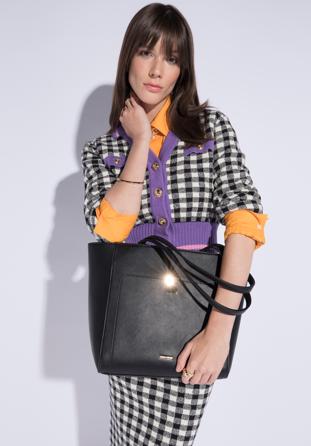 Shopper-Tasche aus Ökoleder mit rechteckiger Schnalle, schwarz, 96-4Y-621-1, Bild 1