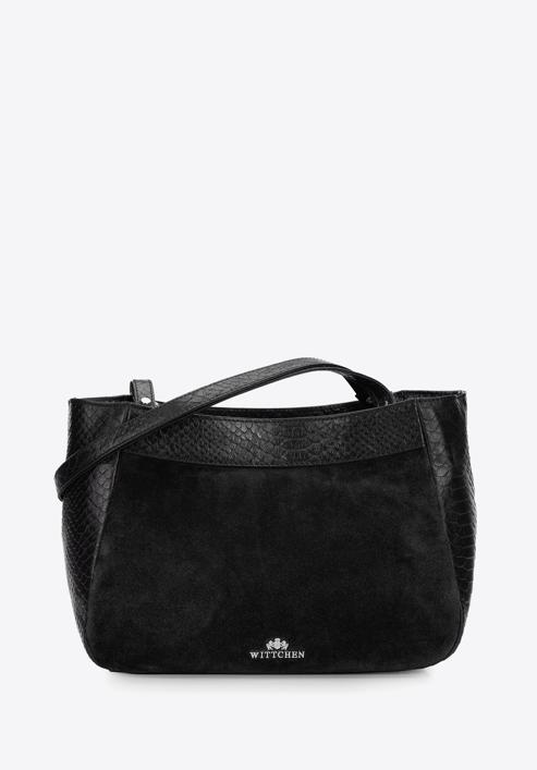 Shopper-Tasche aus zwei Lederarten, schwarz, 97-4E-003-Z, Bild 1