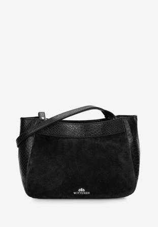 Shopper-Tasche aus zwei Lederarten, schwarz, 97-4E-003-1, Bild 1