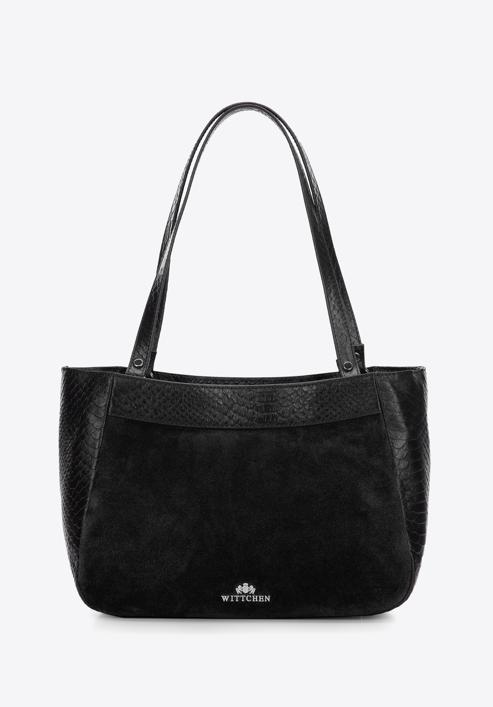 Shopper-Tasche aus zwei Lederarten, schwarz, 97-4E-003-Z, Bild 2