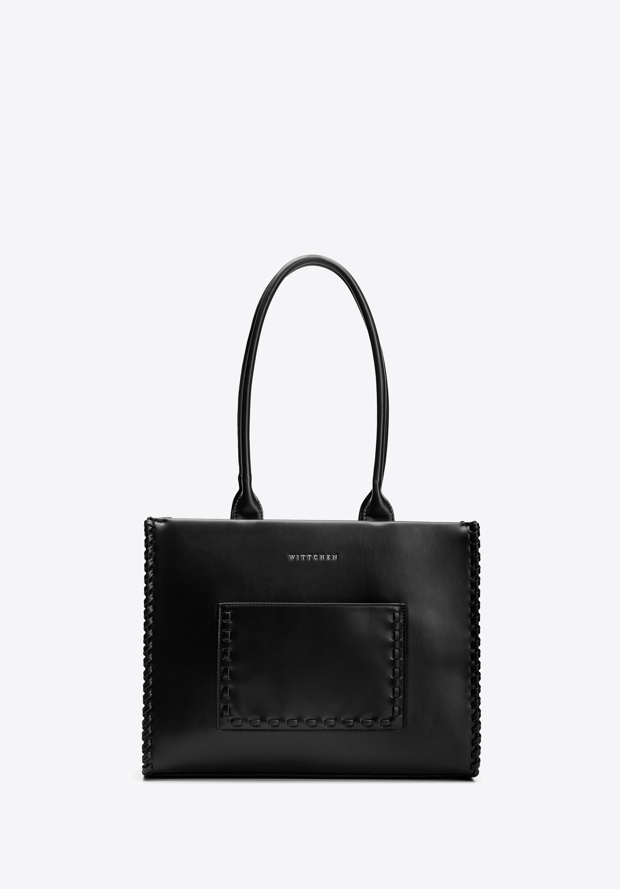Shopper-Tasche für Damen aus Kunstleder mit dekorativer Borte, schwarz, 101-4Y-401-1, Bild 1