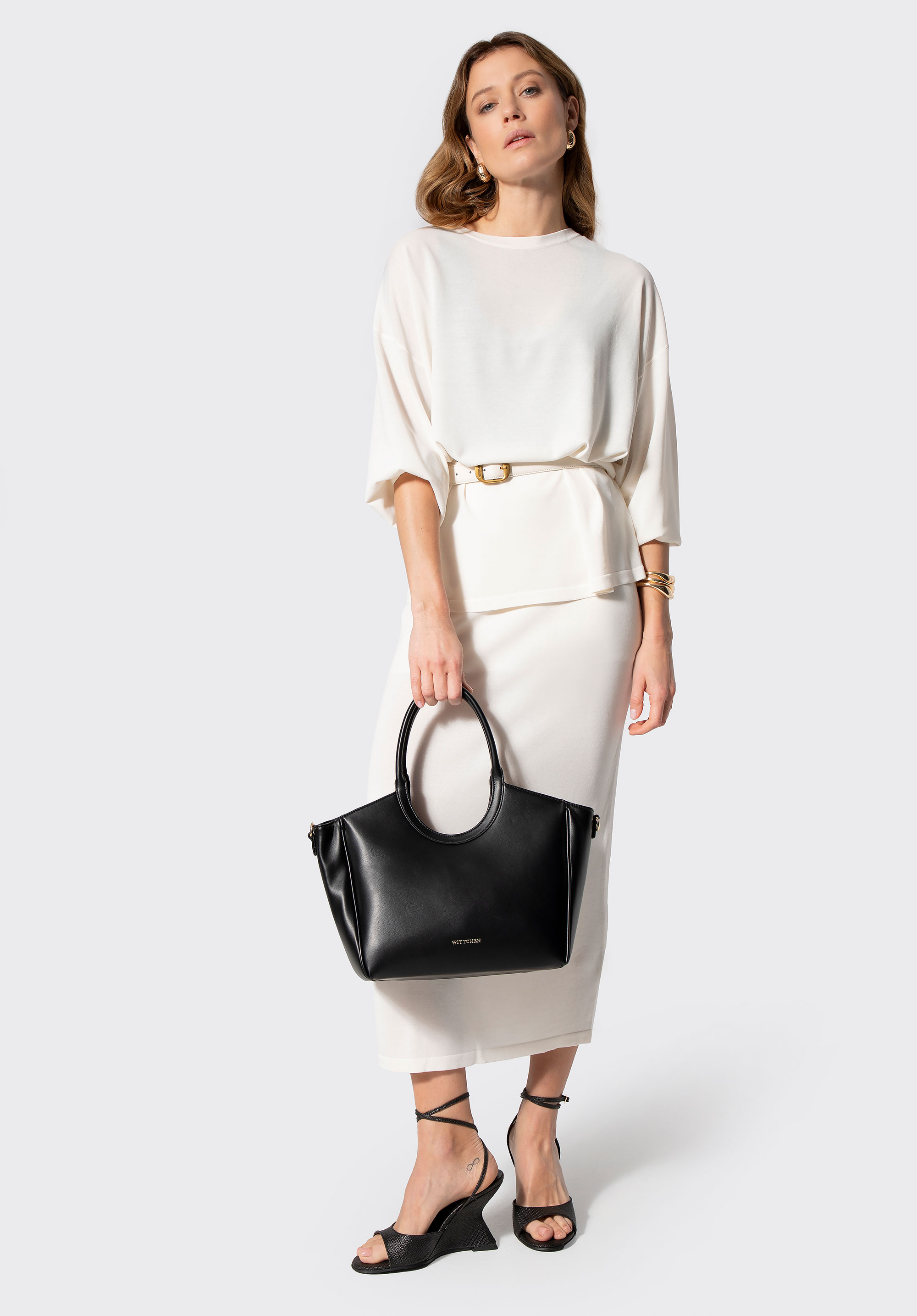 Shopper-Tasche für Damen aus Kunstleder mit runden Henkeln, schwarz, 102-4Y-904-1, Bild 1
