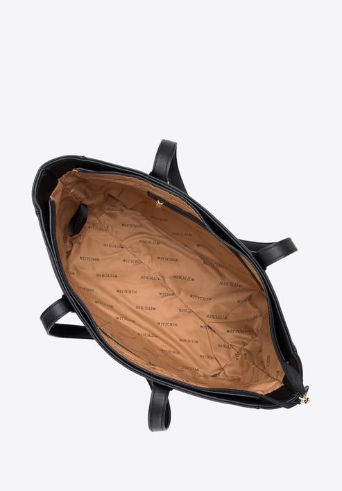 Shopper-Tasche mit dekorativem Einsatz und Riemen, schwarz, 95-4Y-524-P, Bild 4