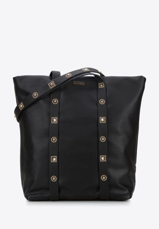 Shopper-Tasche mit genietetem Riemen, schwarz, 94-4Y-716-1, Bild 1