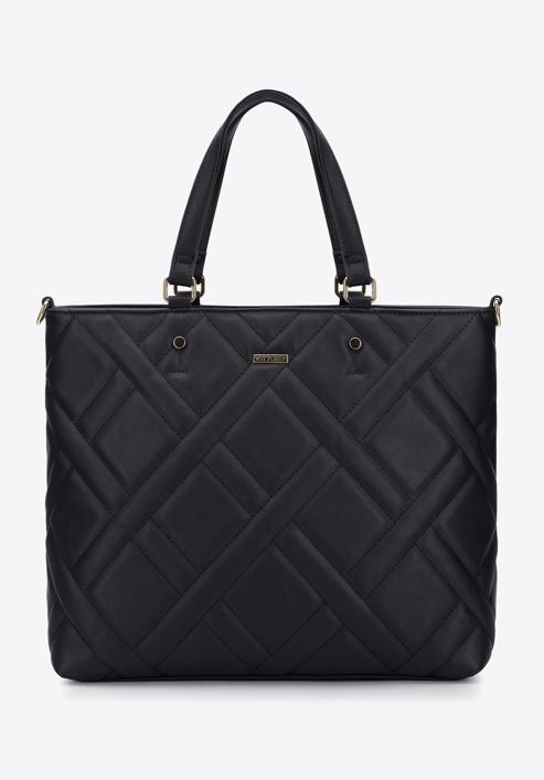 Shopper-Tasche mit geometrisch gesteppter Vorderseite, schwarz, 95-4Y-503-9, Bild 1