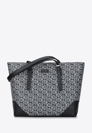 Shopper-Tasche mit geometrischem Logo, schwarz, 93-4Y-538-1, Bild 1