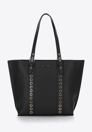 Shopper-Tasche mit Nietenriemen, schwarz, 97-4Y-771-1, Bild 1