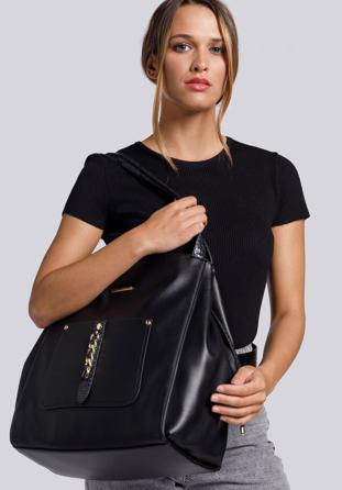 Shopper-Tasche mit Schlagenhautmotiv, schwarz, 93-4Y-425-1, Bild 1