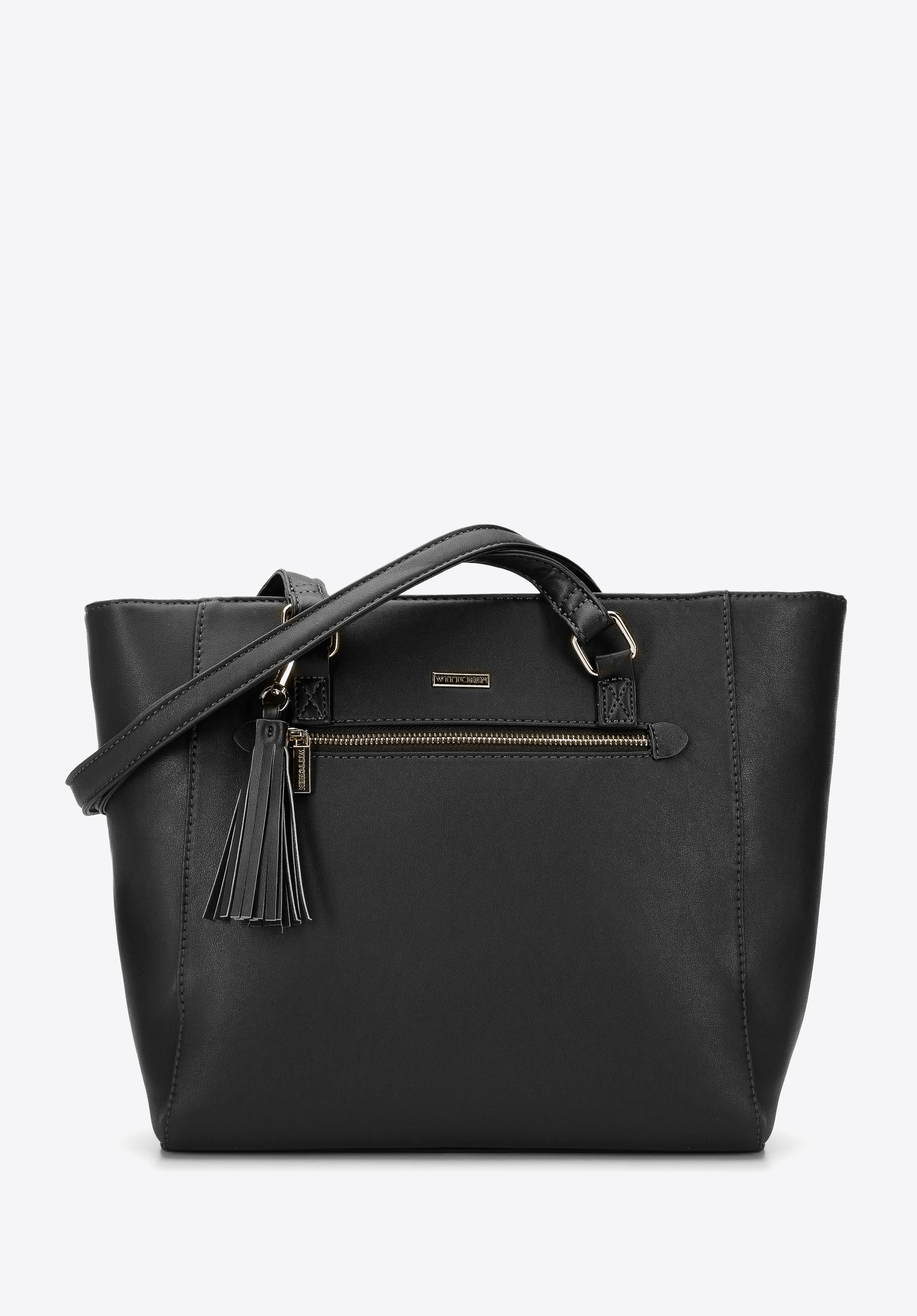 Shopper-Tasche mit Vordertasche und Quaste, schwarz, 96-4Y-217-1, Bild 1